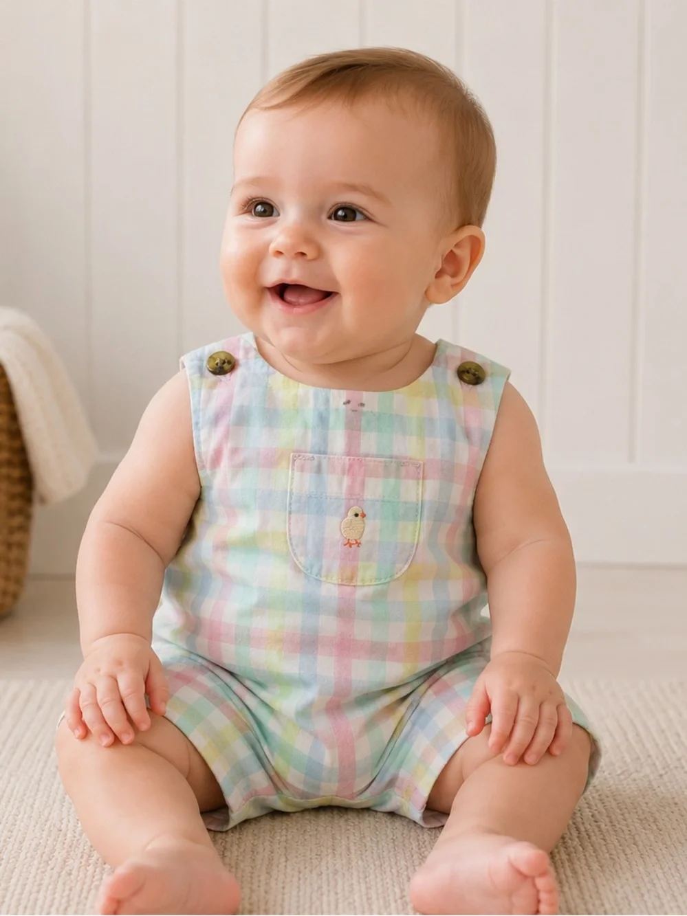Janie and Jack Baby Gingham Pastel Multicolor Cotton Romper Size 6-12 Months